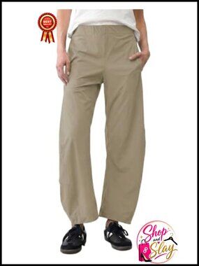 Wide Leg Ankle Pants Stretch Wrinkle-Free Pull On Trousers